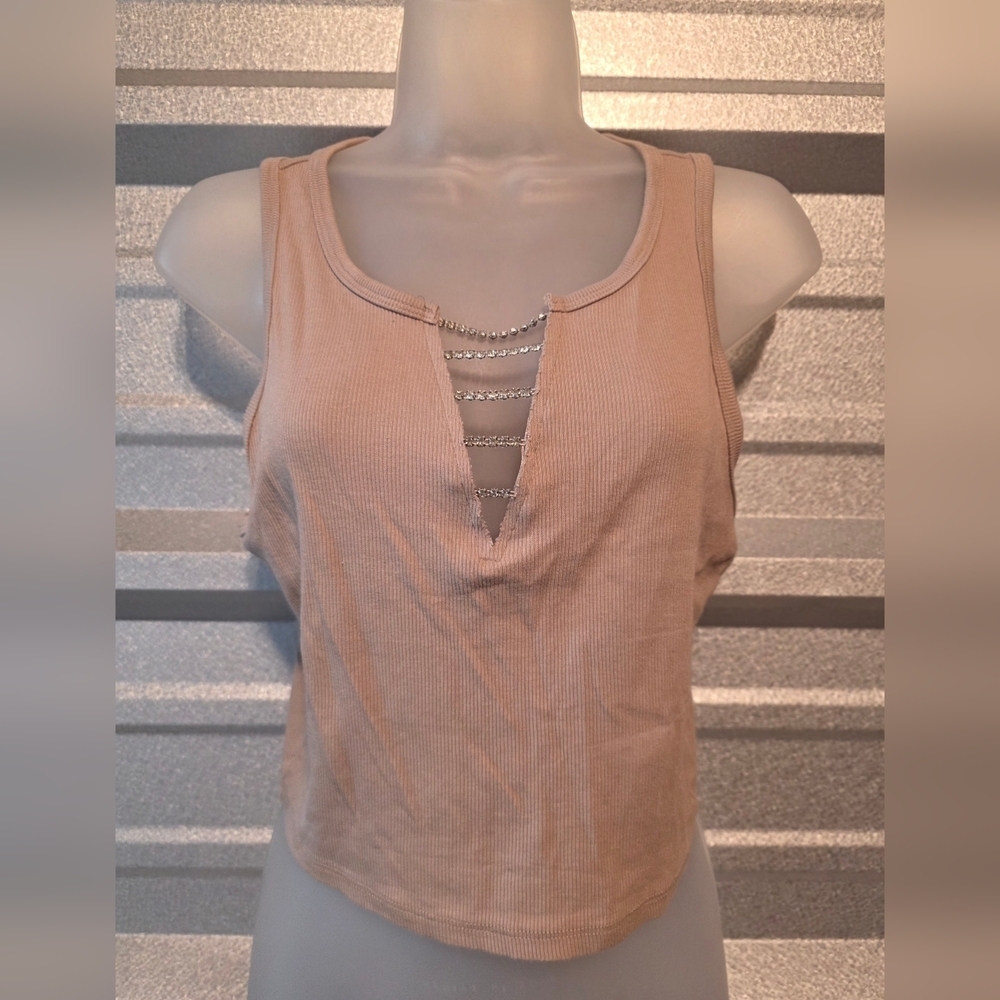 Garage Tan Chain Accent Crop Top